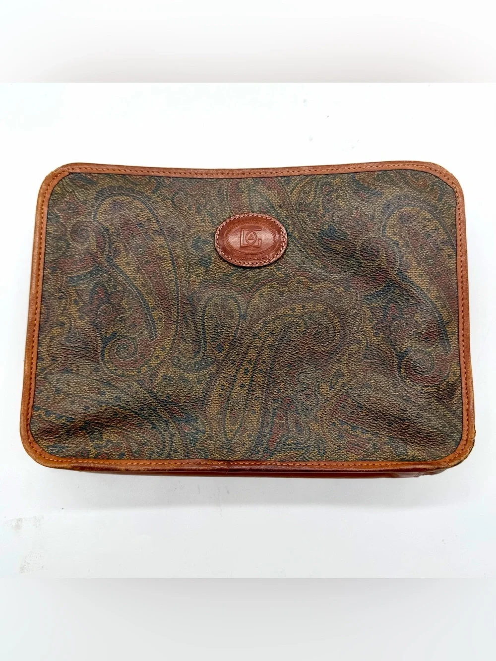 Vintage Angiolo Del Gobbo Paisley Leather Clutch Bag Firenze Italy Unisex Tuscan